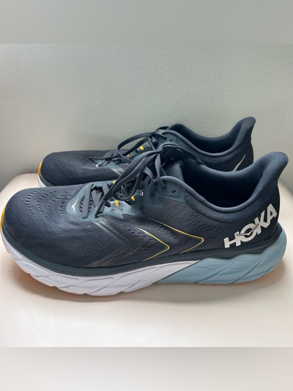 Hoka One One Men's Black and Light Blue Athletic Running Shoes